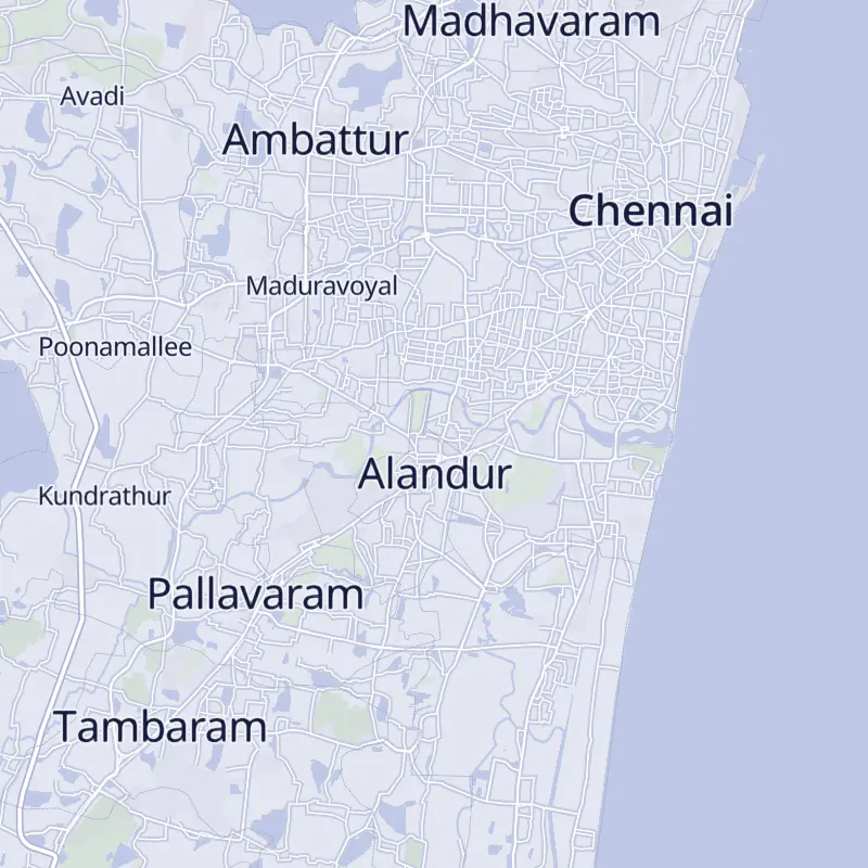 Street map of Chennai marking DHI Chennai in T. Nagar.