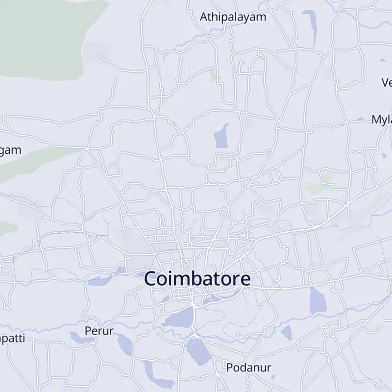 Street map of Coimbatore marking Dheeran Hair Transplant Clinic in Sowri Palayam.