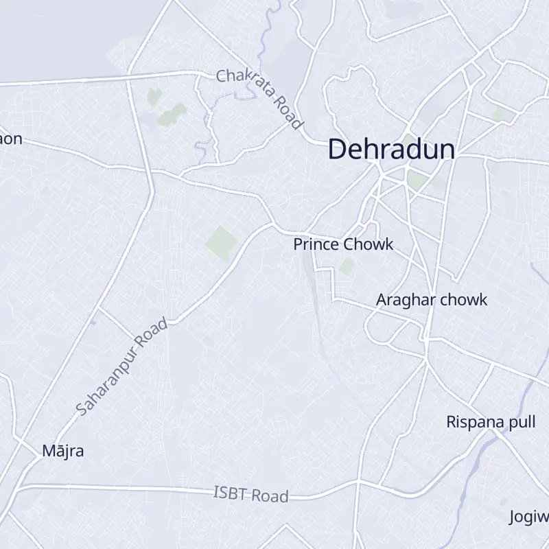 Street map of Dehradun marking Dr. Neeti Zen Derma Clinic in Kanwali.