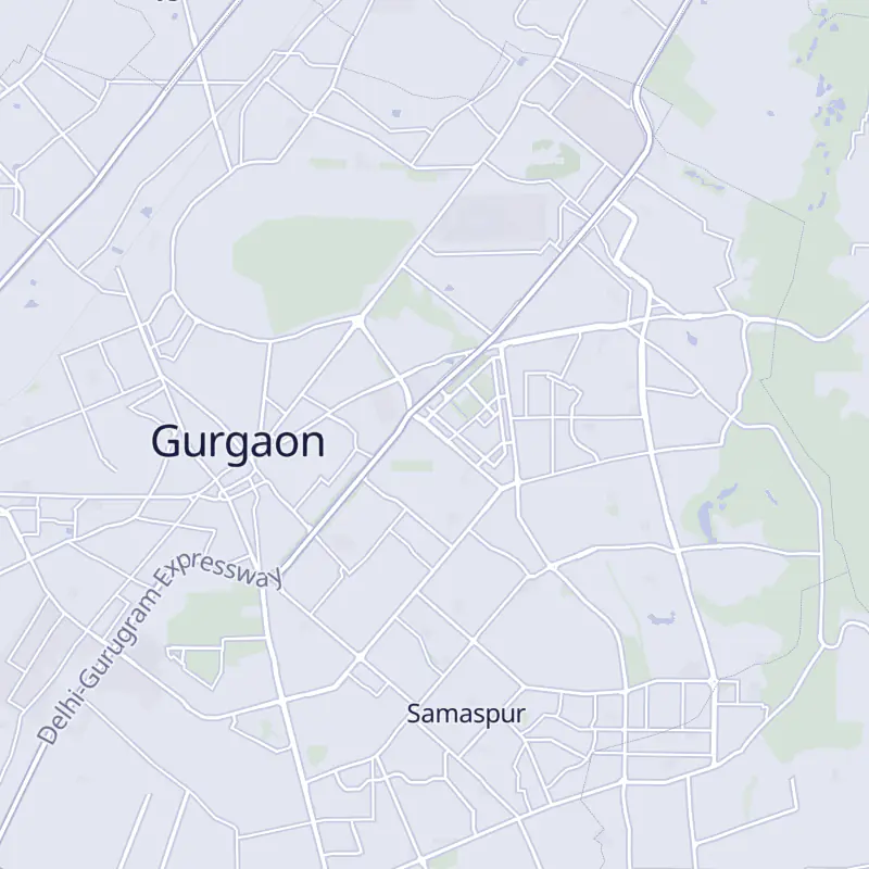 Street map of Gurgaon with 19 numbered pins, one for each clinic in the list.