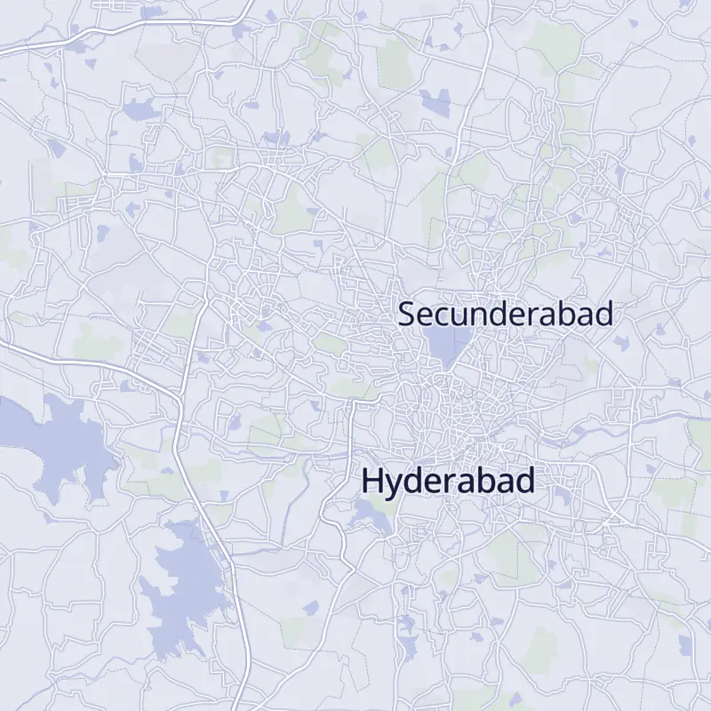 Street map of Hyderabad with 20 numbered pins, one for each clinic in the list.