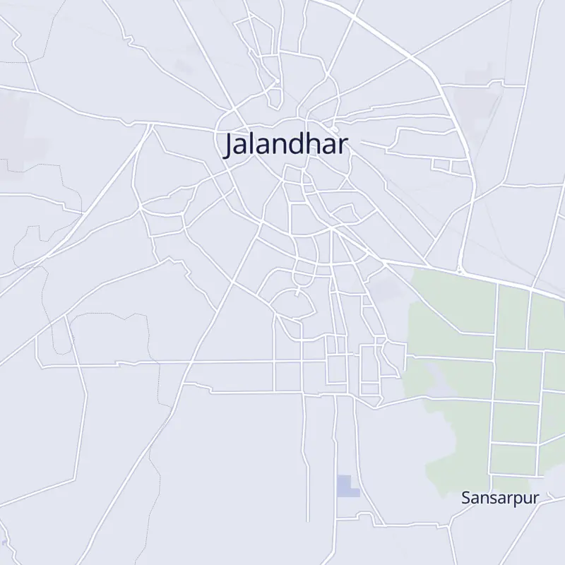 Street map of Jalandhar marking Aneja in Jawahar Nagar.
