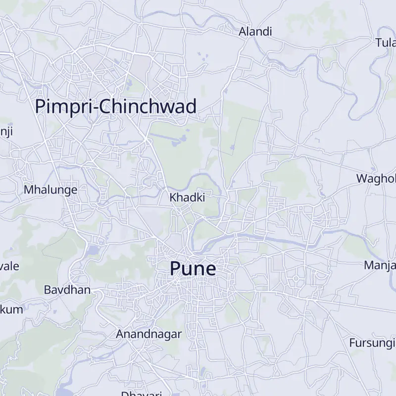 Street map of Pune with 20 numbered pins, one for each clinic in the list.