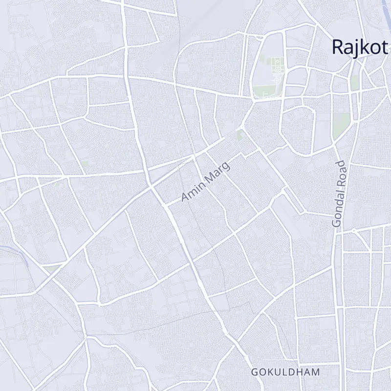 Street map of Rajkot with 10 numbered pins, one for each clinic in the list.