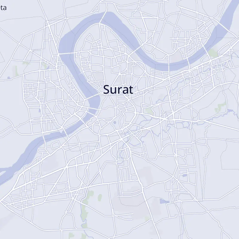 Street map of Surat marking Clion Care in Adajan.