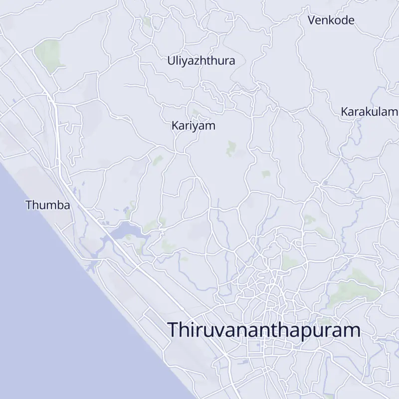 Street map of Trivandrum marking Renew Aesthetics in Akkulam.