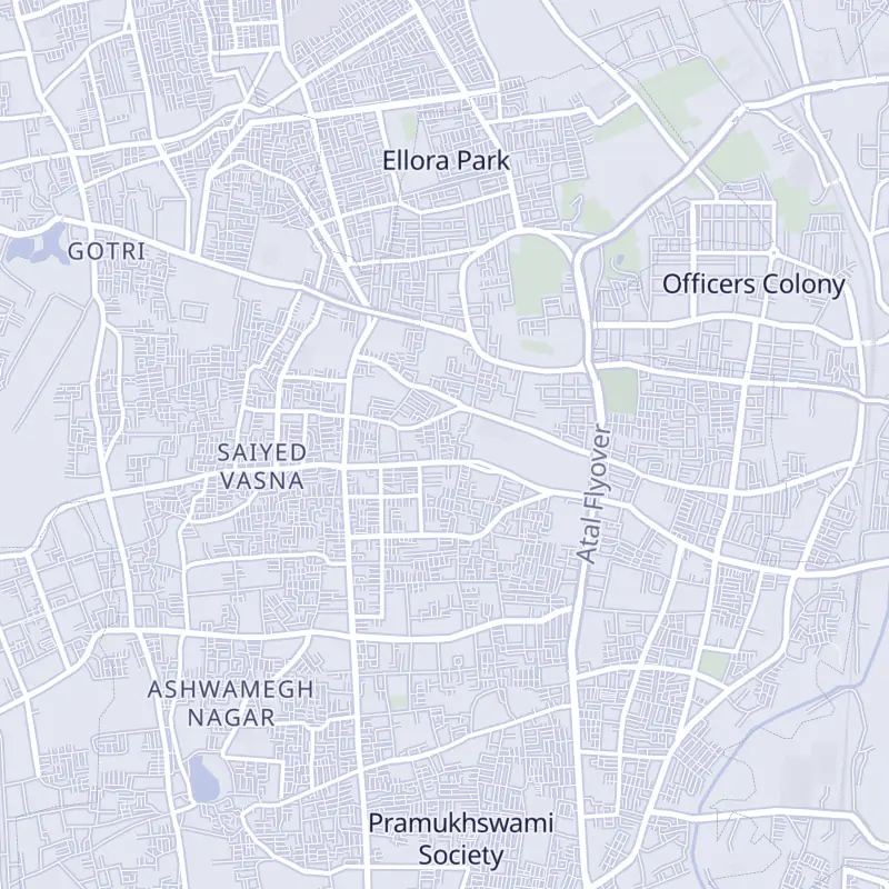 Street map of Vadodara marking DNCC Hair Transplant, Skin & Obesity Centre in Alkapuri.