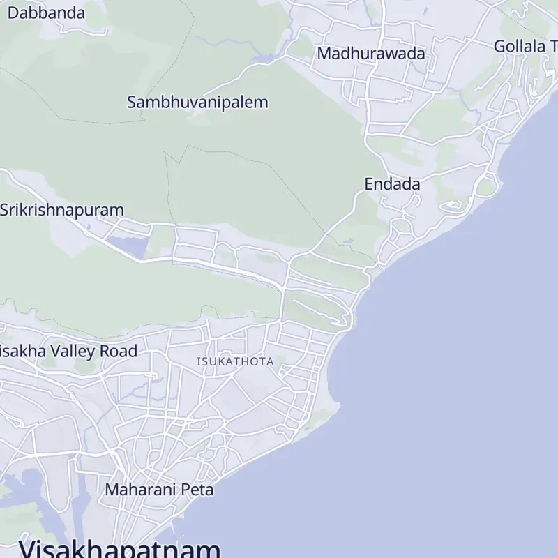 Street map of Visakhapatnam with 13 numbered pins, one for each clinic in the list.